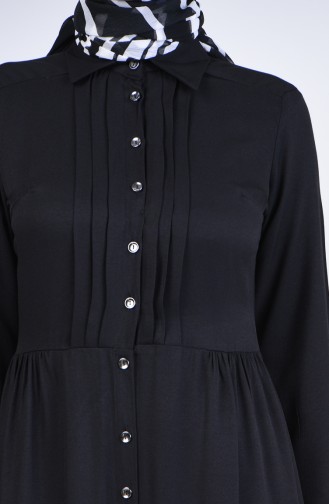 Önden Düğmeli Elbise 3146-08 Siyah