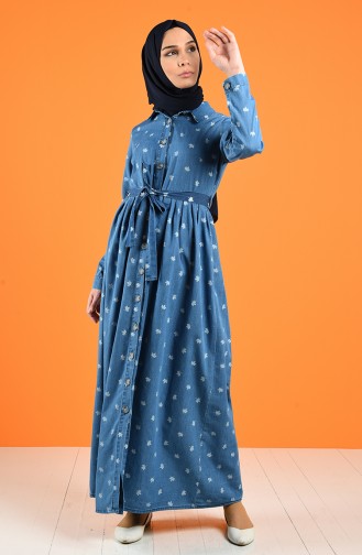 Jeansblau Hijab Kleider 7092-02