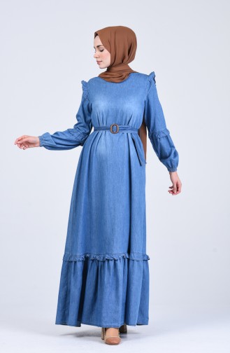 Jeansblau Hijab Kleider 8027-01