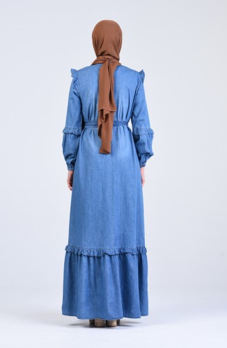 Jeansblau Hijab Kleider 8027-01