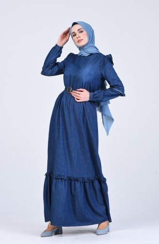 Dunkelblau Hijab Kleider 8027-02