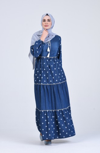 Dunkelblau Hijab Kleider 8055-02