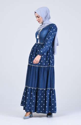 Dunkelblau Hijab Kleider 8055-02