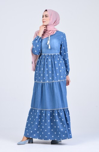 Blau Hijab Kleider 8055-03