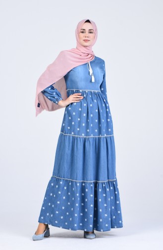 Blau Hijab Kleider 8055-03