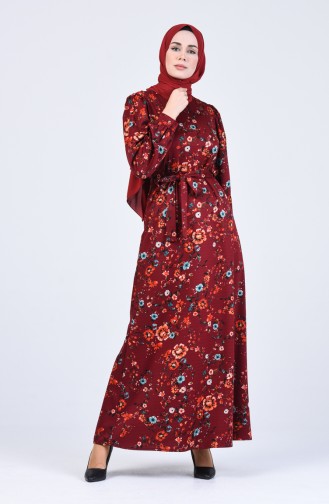 Çiçek Desenli Elbise 60137-06 Bordo