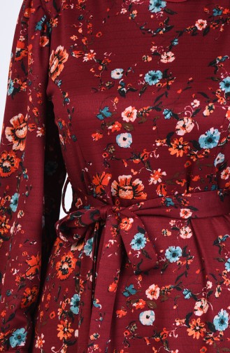 Çiçek Desenli Elbise 60137-06 Bordo