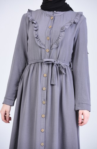 Boydan Düğmeli Kemerli Elbise 8018-06 Gri