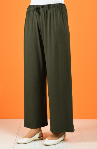 Beli Lastikli Bol Paça Pantolon 1954-03 Haki Yeşil