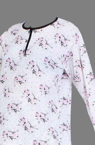 Çiçek Desenli Pijama Takım 1400-01 Beyaz Pudra