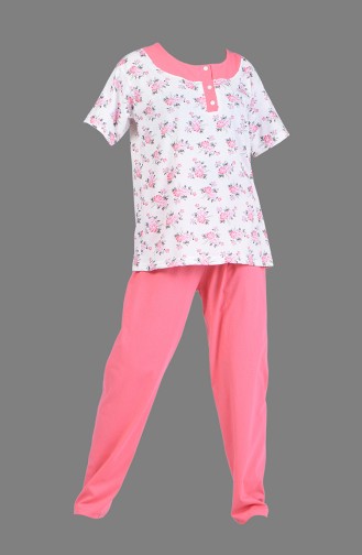 Çiçek Desenli Kısa Kol Pijama Takım 1200-01 Ekru Şekerpembe