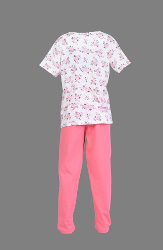 Çiçek Desenli Kısa Kol Pijama Takım 1200-01 Ekru Şekerpembe