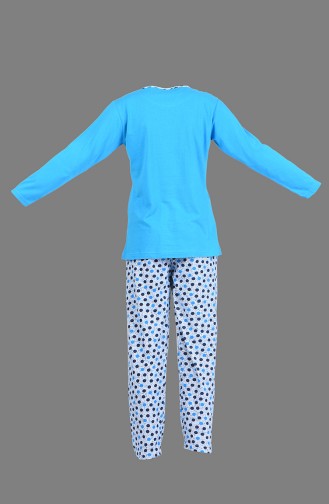 Desenli Pijama Takım 2140-01 Turkuaz