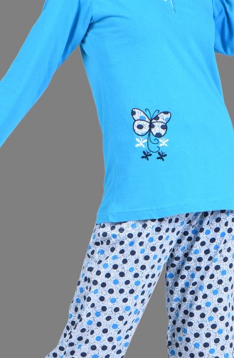 Desenli Pijama Takım 2140-01 Turkuaz