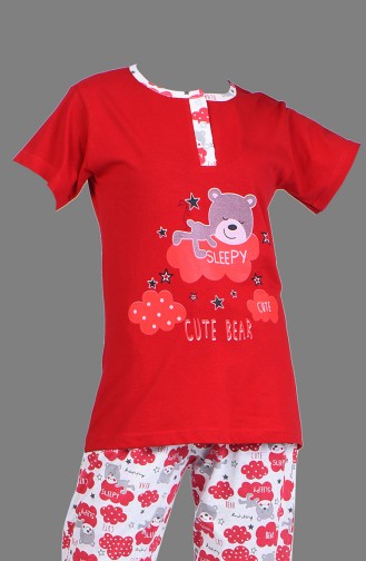 Kısa Kol Pijama Takım 2150-02 Kırmızı