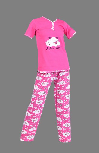 Desenli Pijama Takım 2450-05 Koyu Pembe