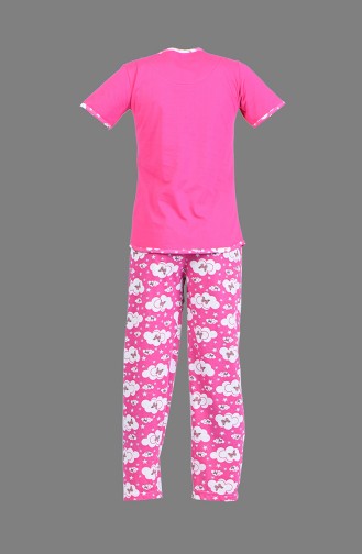 Desenli Pijama Takım 2450-05 Koyu Pembe