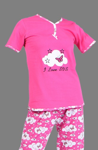 Desenli Pijama Takım 2450-05 Koyu Pembe