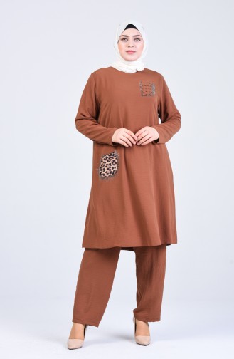 Plus Size Tunic Trousers Double Suit 1321-07 Dark Tobacco 1321-07