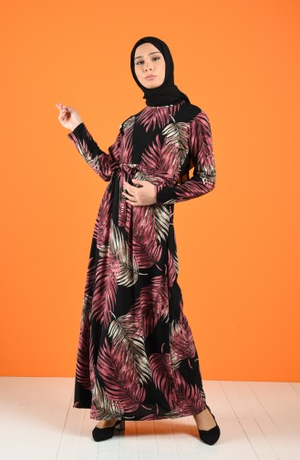 Patterned Belted Dress 5708h-03 Black Mink 5708H-03