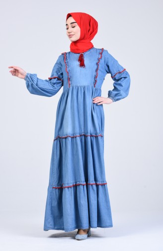 Jeansblau Hijab Kleider 8003-01