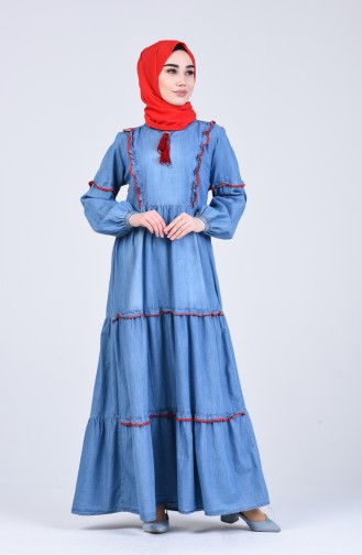 Jeansblau Hijab Kleider 8003-01