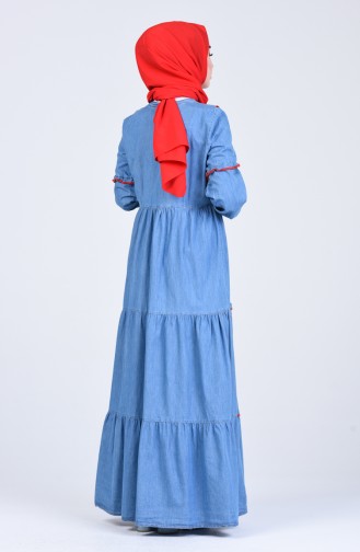 Ruffle Detailed Denim Dress 8003-01 Denim Blue 8003-01