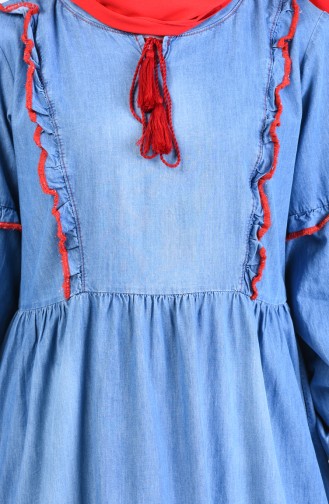 Ruffle Detailed Denim Dress 8003-01 Denim Blue 8003-01