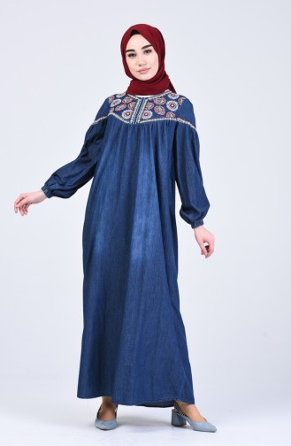 Dunkelblau Hijab Kleider 8037-02