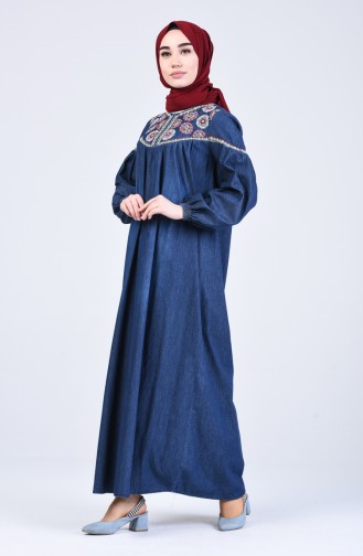 Navy Blue Hijab Dress 8037-02