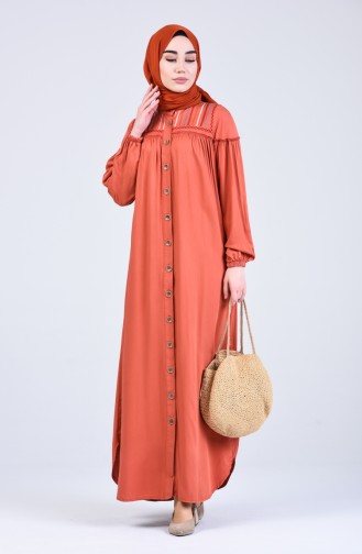 Ziegelrot Hijab Kleider 8039-01