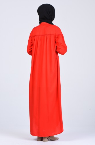 Kolu Lastikli Nakışlı Elbise 8039-04 Kırmızı