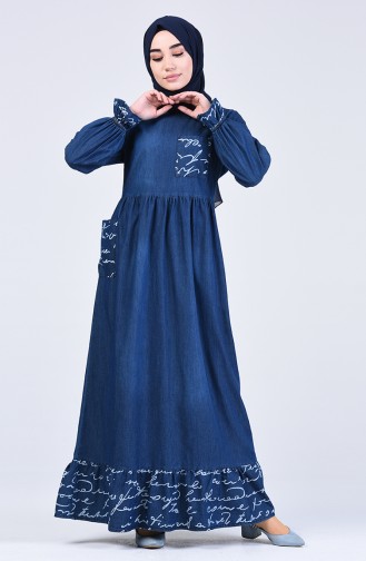 Navy Blue Hijab Dress 8054-01