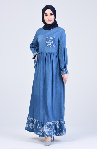 Robe Hijab Bleu Jean 8054A-01