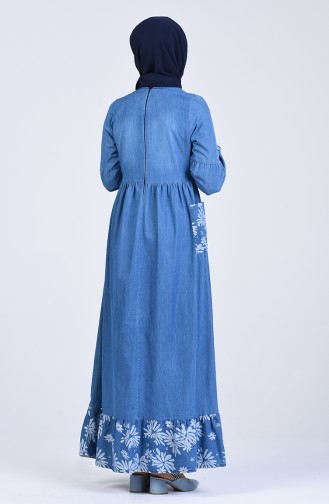 Jeansblau Hijab Kleider 8054A-01