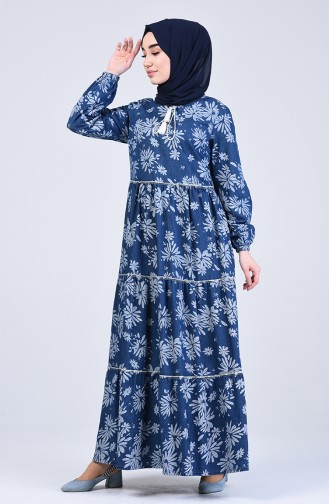 Navy Blue Hijab Dress 8058A-02