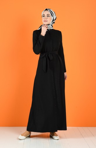 Boydan Düğmeli Elbise 60132-01 Siyah