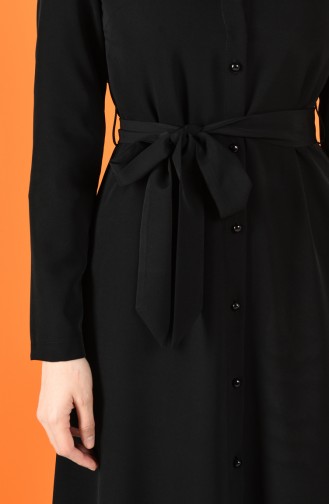 Boydan Düğmeli Elbise 60132-01 Siyah