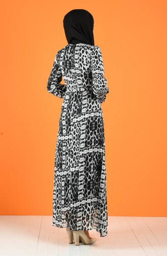Desenli Kuşaklı Elbise 60144-01 Siyah