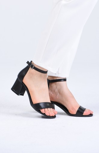 Bayan Bant Detaylı Topuklu Ayakkabı 0017-04 Siyah Rolex
