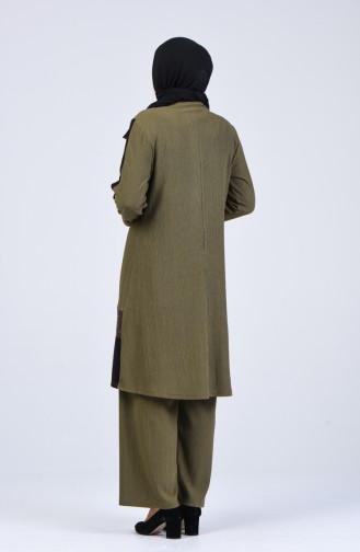 Plus Size Garnish Tunic Trousers Double Suit 1327-06 Khaki 1327-06