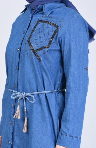 تونيك جينز مزين بالستراس مقاس كبير أزرق جينزي 2021-01