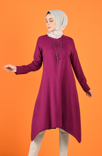 Kolyeli Asimetrik Tunik 1006-02 Mürdüm