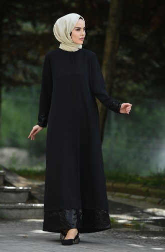 Abaya à Paillettes 8071-01 Noir 8071-01