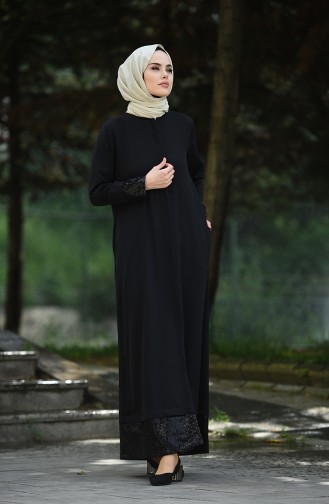 Abaya à Paillettes 8071-01 Noir 8071-01