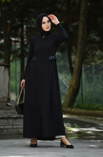 Abaya à Paillettes 8125-01 Noir 8125-01