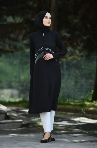 Stein-Bedrucktes Zwischenlänge Abaya 8131-01 Schwarz 8131-01