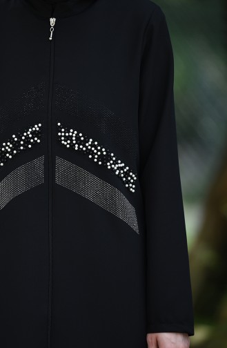 Strass Printed Medium Length Abaya Black 8131-01