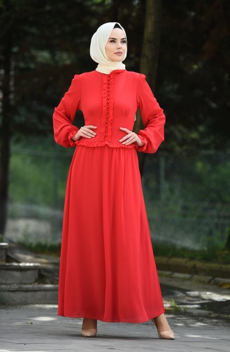 Robe de Soirée Boutonnée 8107-01 Corail 8107-01