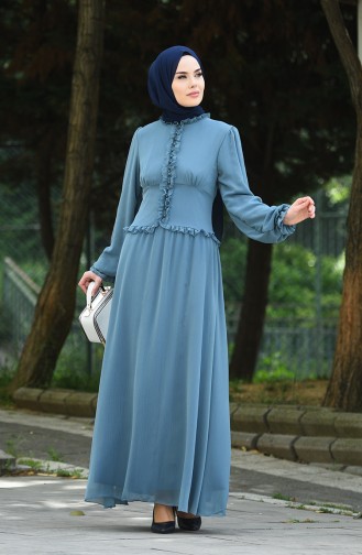Indigo Hijab Evening Dress 8107-08